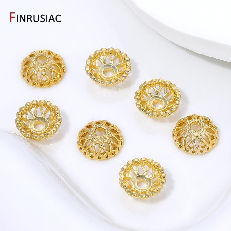 18K Gold Plated Brass 9mm Flower Bead Caps For Jewelry,Caps For Beads,Hollow Round Bead End Caps For DIY Needlework Accessories