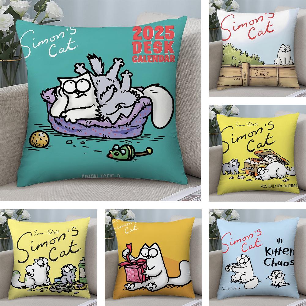 Tonnika Chen Unisex Cartoon S-Simons-Cat Pillow Case Short Plush Pillow Covers Sofa Decorative Gift Home Double-Sided Printing Cushion Cover