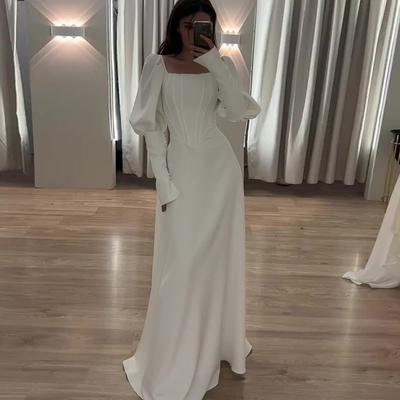 European and American Autumn New Long Sleeve Waist Square Collar Long Dress Casual Dress