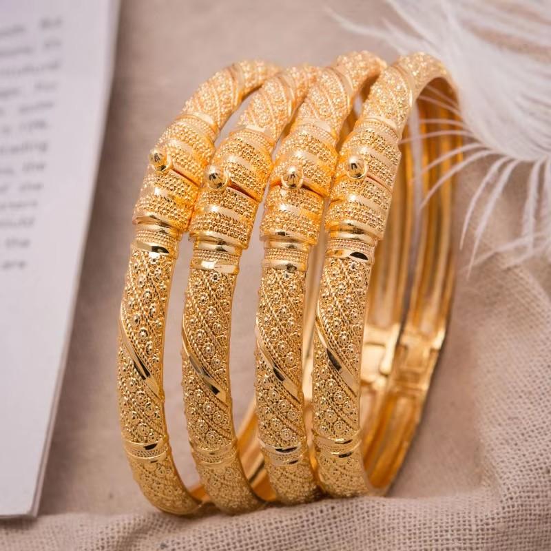 African Gold Color Shiny Bangles for Women Girls Dubai Circle  Bride Wedding Bracelet Ethiopian Jewelry