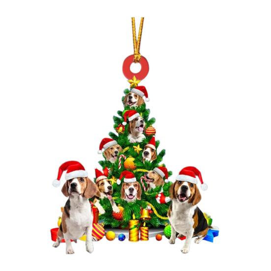 Christmas Dog Pendant 2D Flat Acrylic Hanging Santa Hat Dog Cat Christmas Tree Car Hanging Ornament Gift for Pet Lovers