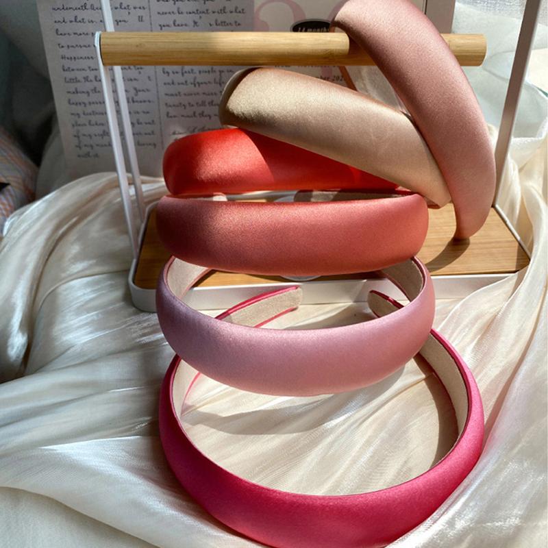 Spring New Glossy Satin Headbands for Women multi-color Light Pink 3cm wide thick sponge plastic Pad Hair bands