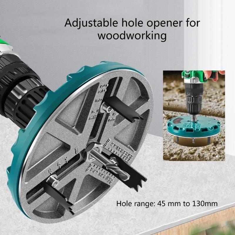 Adjustable Hole Saw Tool Kit Metal Punching Saw for Woodworking, Drilling Cutter 45-130mm Diameter Hole Opening