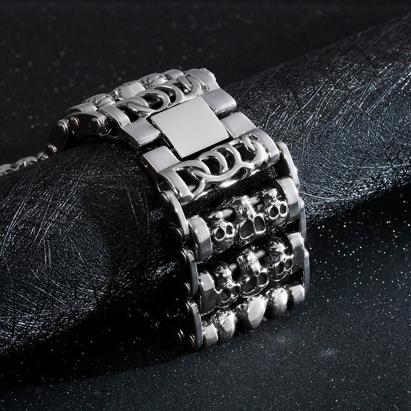 Big Stainless Steel Skull Charm Bracelets Men Metal Biker Viking Large Argent Bangle Jewelry