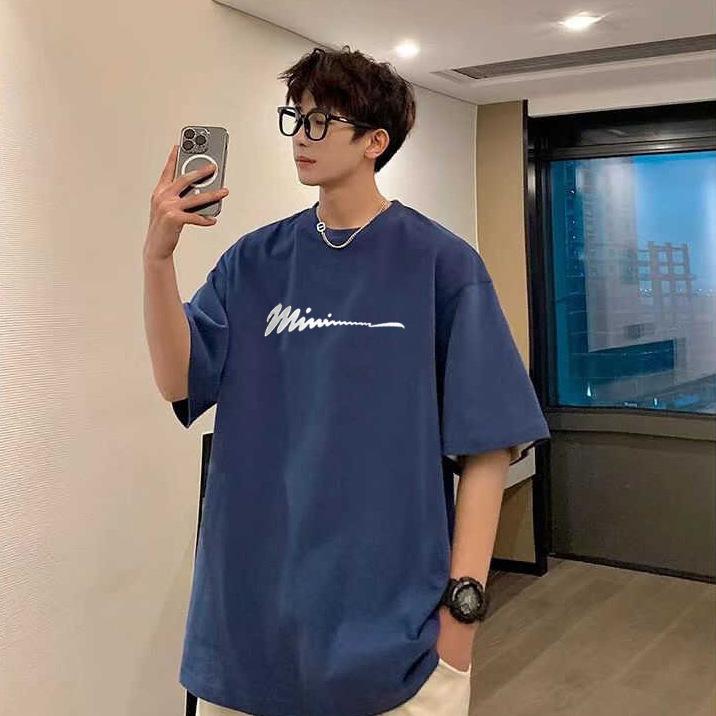 Men Summer Casual Loose Oversize Short Sleeve Round Collar Handsome Teenager Pullover Cotton T Shirt Top