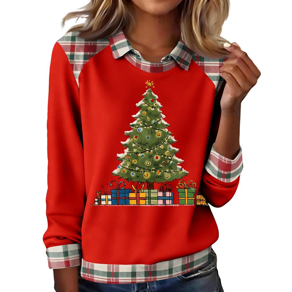 Women's Fashion Christmas Printed Long-Sleeve Pullover Top