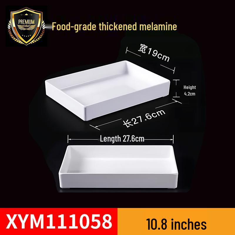 Melamine Rectangular Tray for Braised Dishes - White Display Plate for Cooked or Cold Foods
