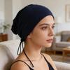 Commuters Friendly Turban Hat Adjustable Drawstring Head Cover Skull Hat for Women Mercerized Cotton Comfortable Headwrap