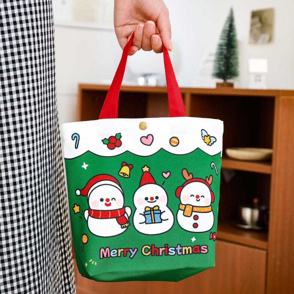 Christmas Eve Tote Cute Cartoon Santa Claus Bag Elk Tote Canvas Bag High-Quality New Year Handbag For Gift Wrapping Christmas