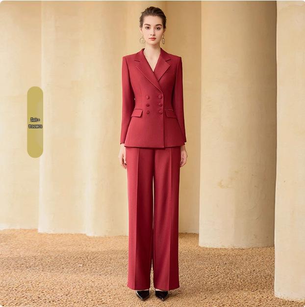 Women's Double-Breasted Professional Suit Set - Elegant Spring/Autumn Formal Wear