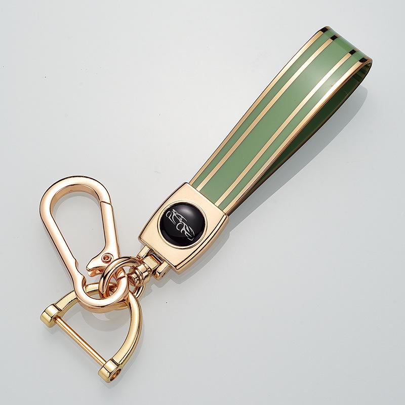 Rhinestone Circle Car Keychain with Gold Edge, Rope, Metal Keyring Pendant for Hyundai – Waist Hanging Household Hardware Buckle