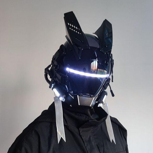 Casco Cyberpunk Cosplay Rastrellature Maschera Cool Con Luce Led Maschera Shinobi Samurai Treccine Regalo di Natale Compleanno Rastrellature Ali