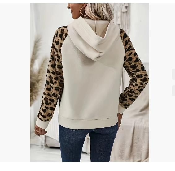 Women's Autumn Winter Outdoors Casual Long Sleeve Leopard Print Sweatshirt Hoodie Patchwork Long Sleeve Top Polyester