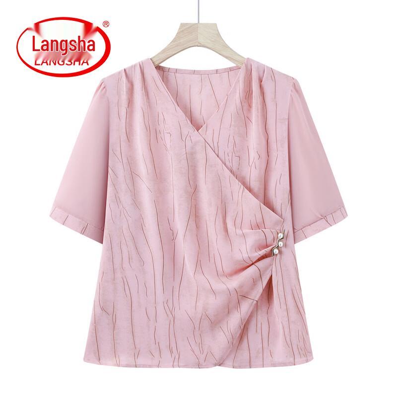 LangSha Women s Striped V-Neck Summer Blouse 4XL