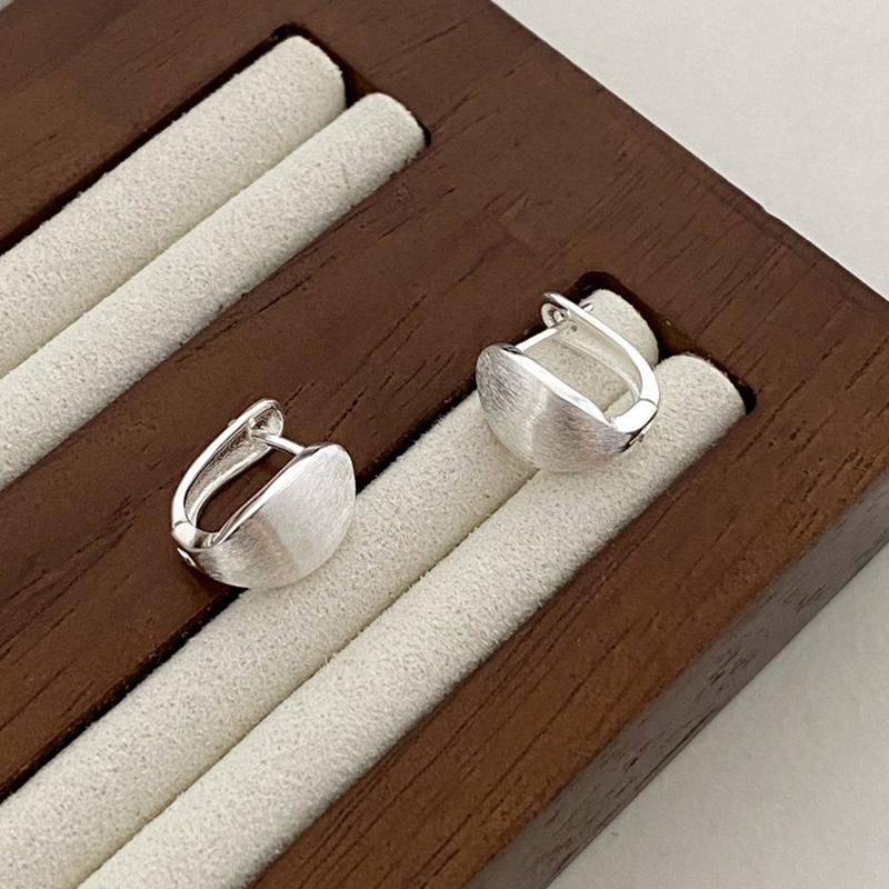New 925 Silver Hoop Earrings Clip Matte Circle Geometric Punk For Women Girl Gift Jewelry