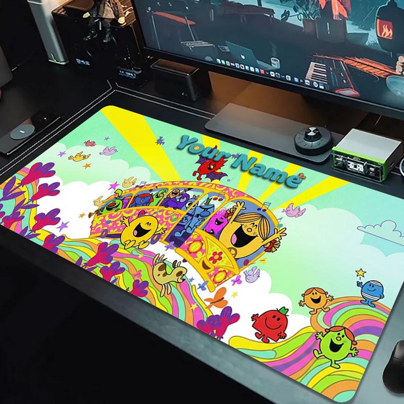 Mr. Men Little Miss Custom Name Large Size Mouse Pad Large Gaming Table Cushion Non-slip Laptop Tablet Big Mousepad XXL Mat Mini PC Playmat With Lock