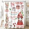 Watercolor Christmas Shower Curtain Set Rabbit Cat Winter Festive Decor for Bathroom Merry Xmas Home Decor Red White Heart Gift
