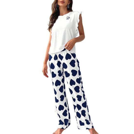 Damesatengpyjamassett Tanktopp med volangkant og bukser med vide ben