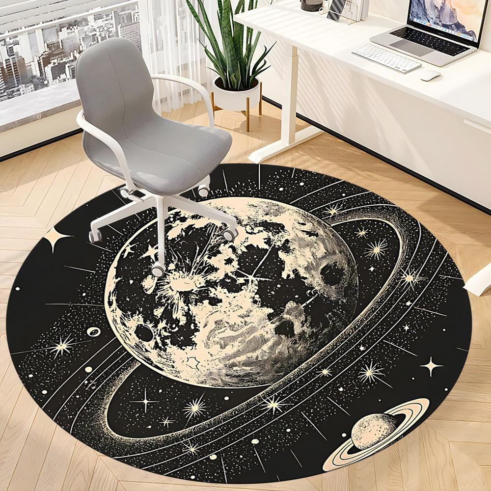 1pc Moon Saturn Office Round Area Rug, Indoor Mat Suitable ForOffice, Under Office Chairs Bedroom Living Room Home Decor, Room Deco,  n66