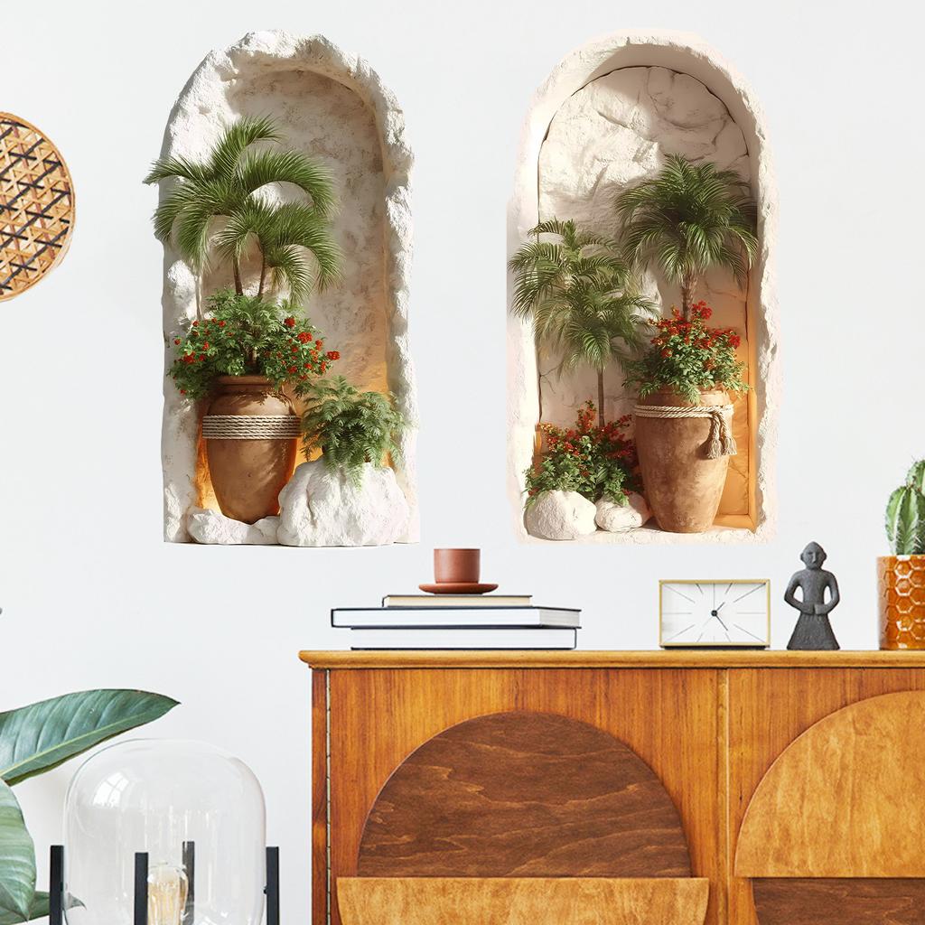 Minimalist Style Tropical Plant Leaf Vase Combination Bedroom Living Room Study Background Decoration Sticker