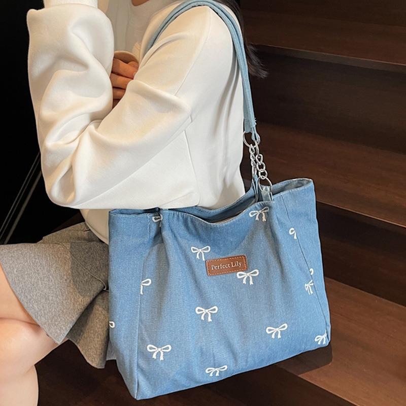 Denim-Umhängetasche Damen vielseitige große Kapazität gewaschene Canvas-Tasche blau Pendlertasche tragbare Einkaufstasche