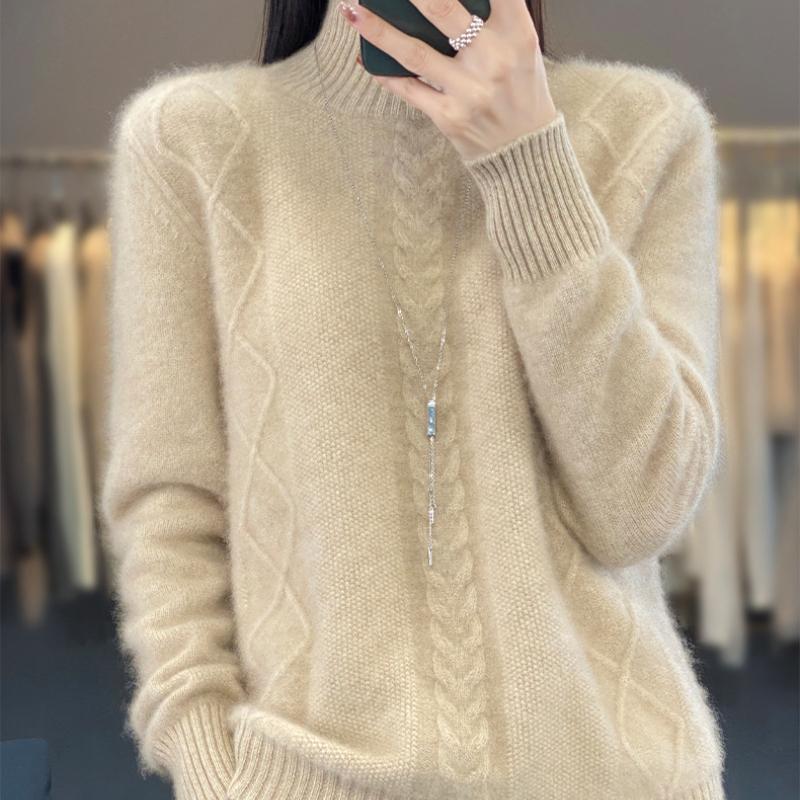 

Новый осенне-зимний кардиган с полувысоким воротником для женщин, утолщенный свитер с узором «витая коса», свободный ленивый базовый кардиган XXL