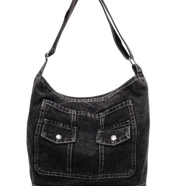 Schoolbag new Korean version denim bag large capacity underarm bucket bag trendy versatile simple commuter denim shoulder bag