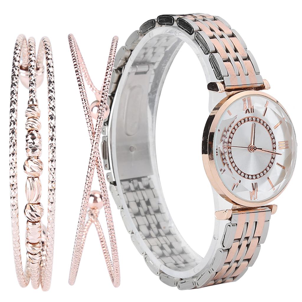 Women Watch Set Fashion Jewelry Gift Set Wrist Watch Bracelet for Party BirthdaySilver Pink White