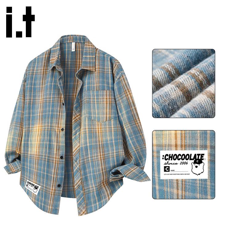 :CHOCOOLATEit Men's American Style Loose Fit Plaid Long Sleeve Shirt