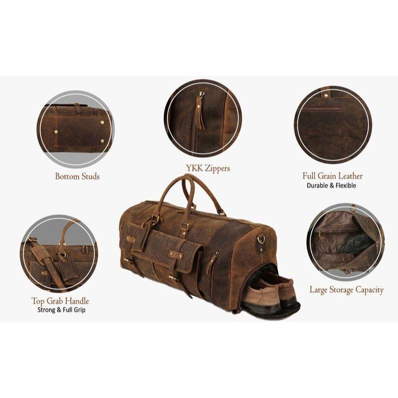 Genți de voiaj din piele lucrate manual pentru bărbați și femei Sală sportivă de weekend de noapte