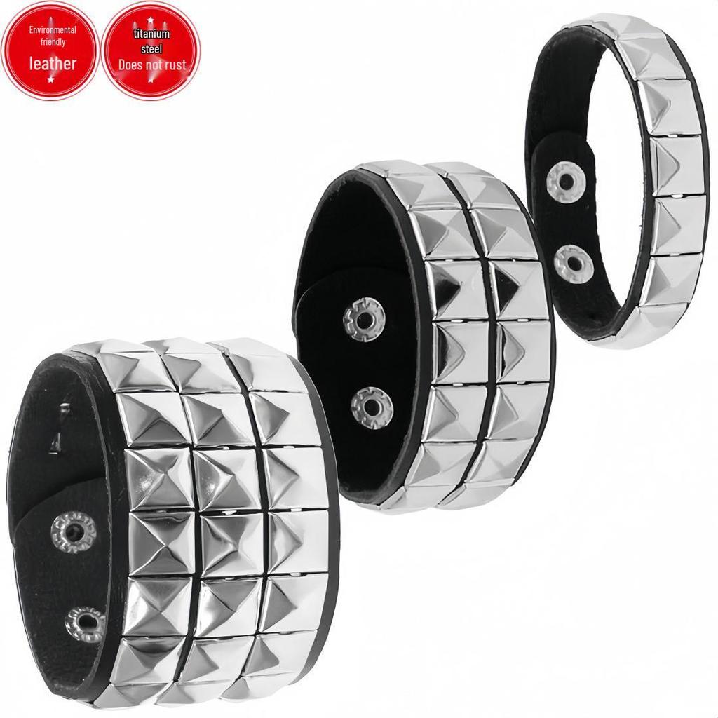 Evropský a americký punkový streetový styl nýtovaný náramek: PU kožený náramek