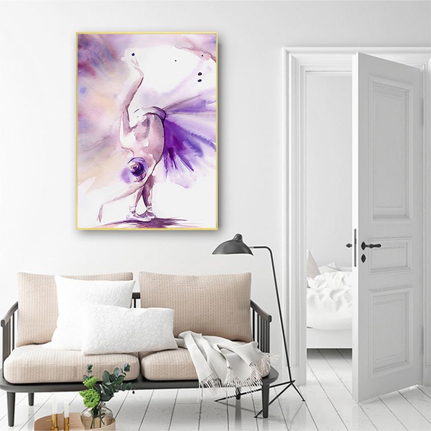 Nordic Posters and Prints Home Decor Wall Painting Frameless Watercolor Purple Ballerina Canvas Painting Girl Room Art Cuadros
