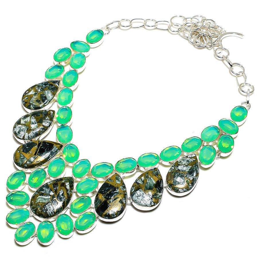 

Copper Seraphinite, Kunzite 925 Sterling Silver Jewelry Necklace 18 SU-9803