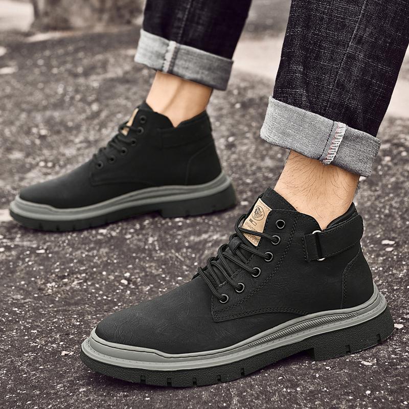 Fashion New Luxury Genuine Leather Laced Desert Boots Men Shoe Brand Leather Handmade Designer Ankle Boot Fashion Outdoor Round Toe Boot