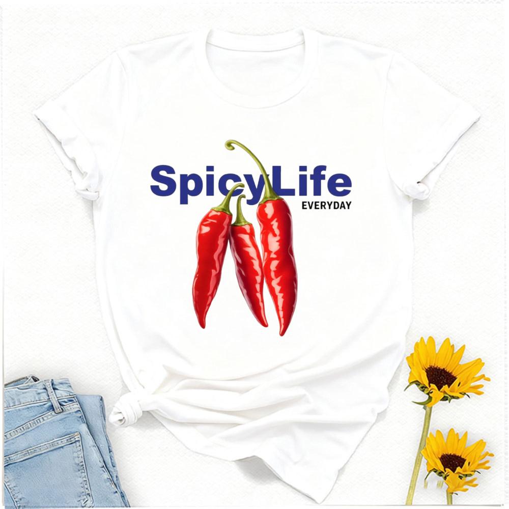 Funny Spicy Life Chili Pepper Graphic Cotton Tee Oversized Crewneck Casual Everyday Outfit Tshirt Aesthetic Kitchen Hum Tops