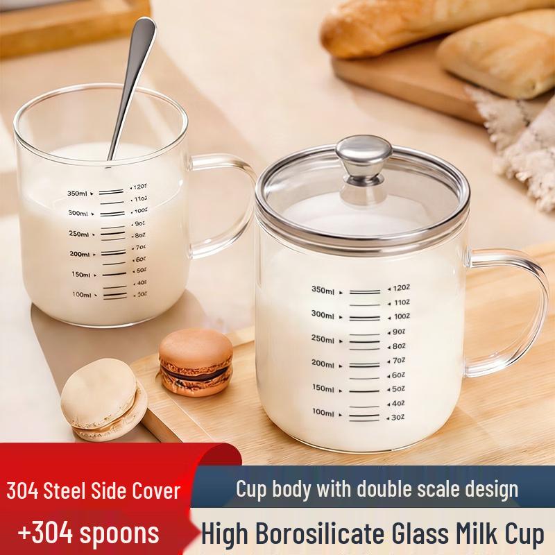 350ml High Borosilicate Glass Measuring Mug with Lid  Spoon