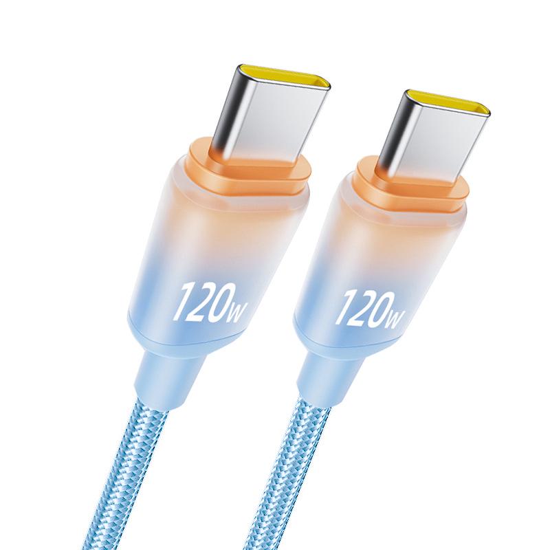 120W Dual Type-C Fast Charging Cable for Apple 15/16, Huawei, Vivo, Oppo - Ideal for Car Chargers