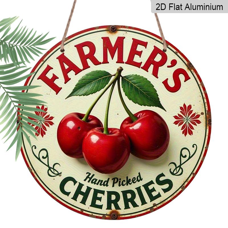 2D Flat 1pc, 8x8 in, Charming Hand-picked Cherry Farmer's Market Aluminum Metal Decorative Signs & Plaques - Perfect for Home, Farmhouse and Garden