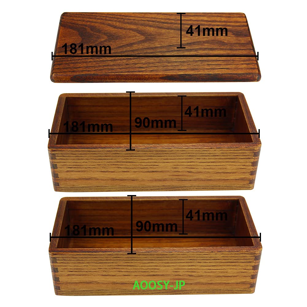 AOOSY Bento Square Lunch 800ml with Natural Lacquer Wooden Spoon and Handmade Large Capacity Lunch Box for Commuting and School Box, Two-Tier Box,