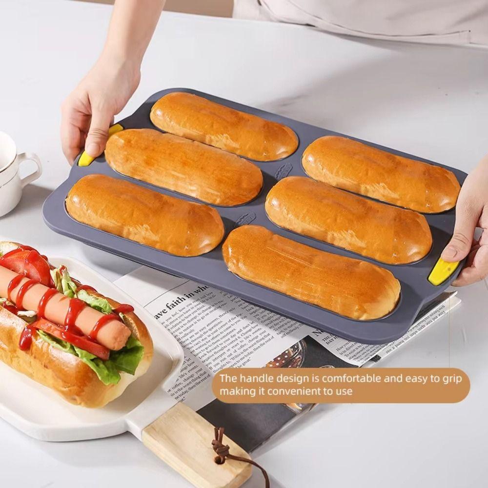 Food Grade Silicone Silicone Baking Mold 6 Cavity Bake Tray Hot Dog Bread Mold  Kitchen Accessories