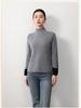 European & American Style Color Block Wool Pullover: Women's Slimming, Semi-High Neck, Autumn/Winter Fashion Knitted Sweater.