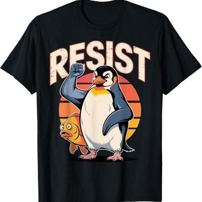 Funny Penguin Patriotic Retro Freedom Protest Anti Tariffs T Shirt