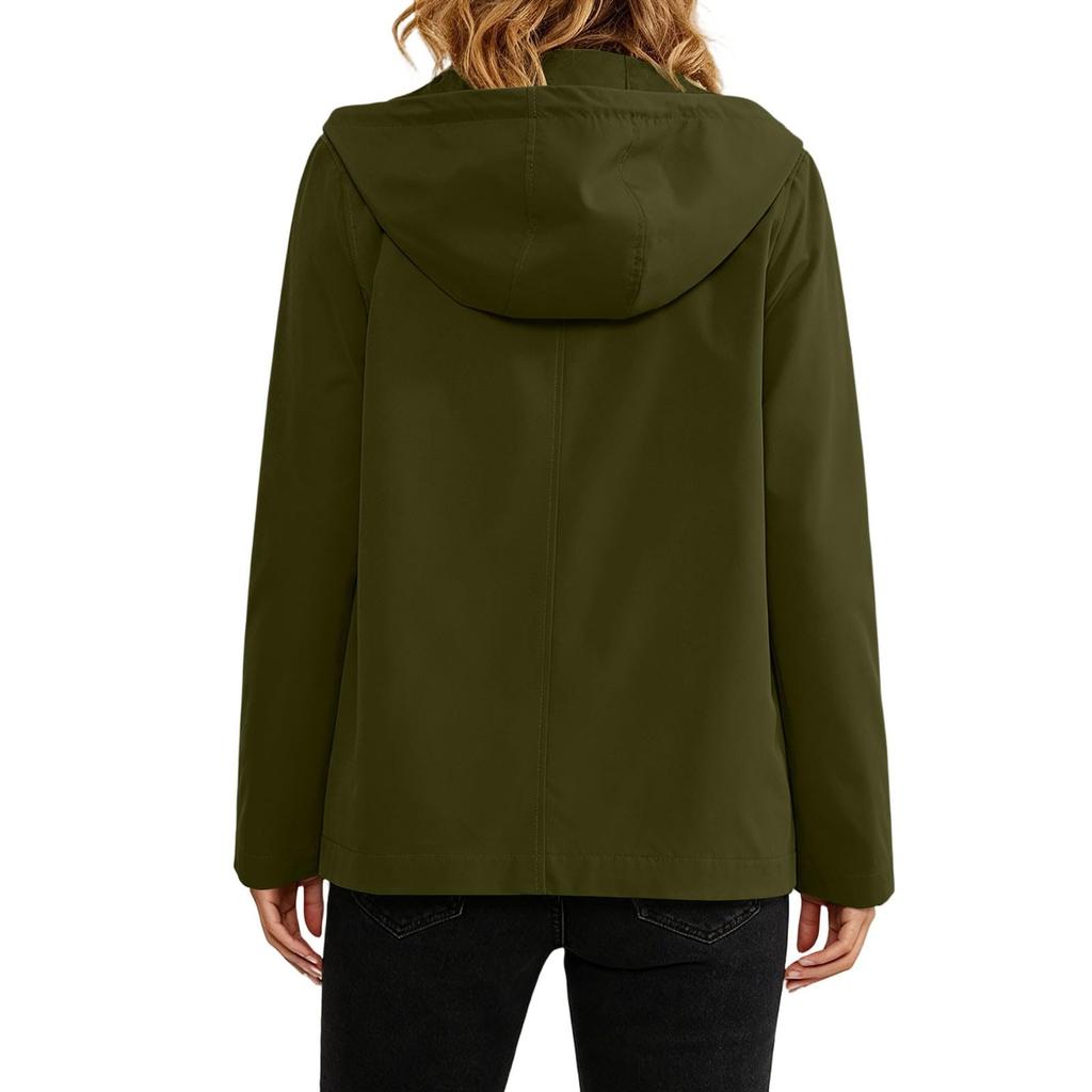 Wasserdichte Winddichte Kapuzenjacke für Damen mit durchgehendem Reißverschluss, Leichter atmungsaktiver Outdoor-Regenmantel, Shell mit verstellbarer Kapuze und Taschen
