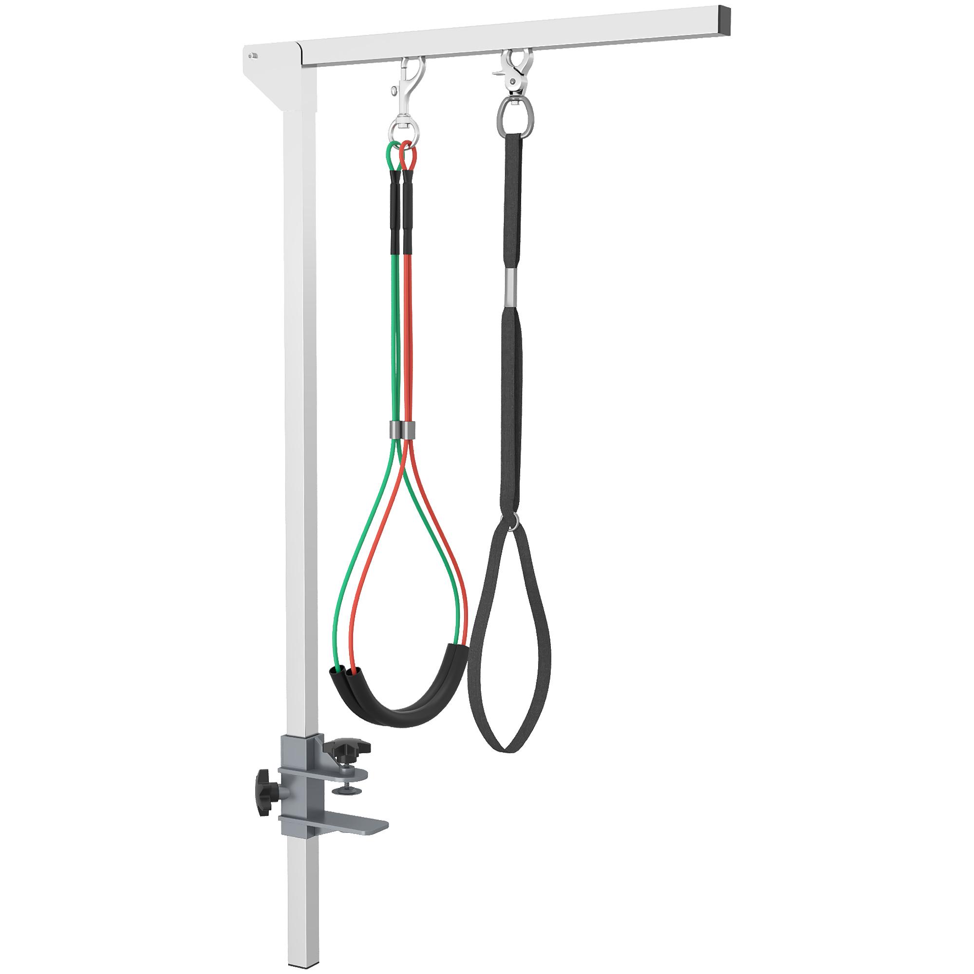 Bras de Toilettage pour Animaux Réglable avec Pince, Supports pour Cuisses et Boucle de Toilettage Ton Argenté