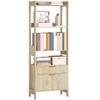 High Bookshelf Storage Cabinet With 4 Open Shelves And 2 Fluted Drawers 60 X 30 X 160 Cm Natural Wood