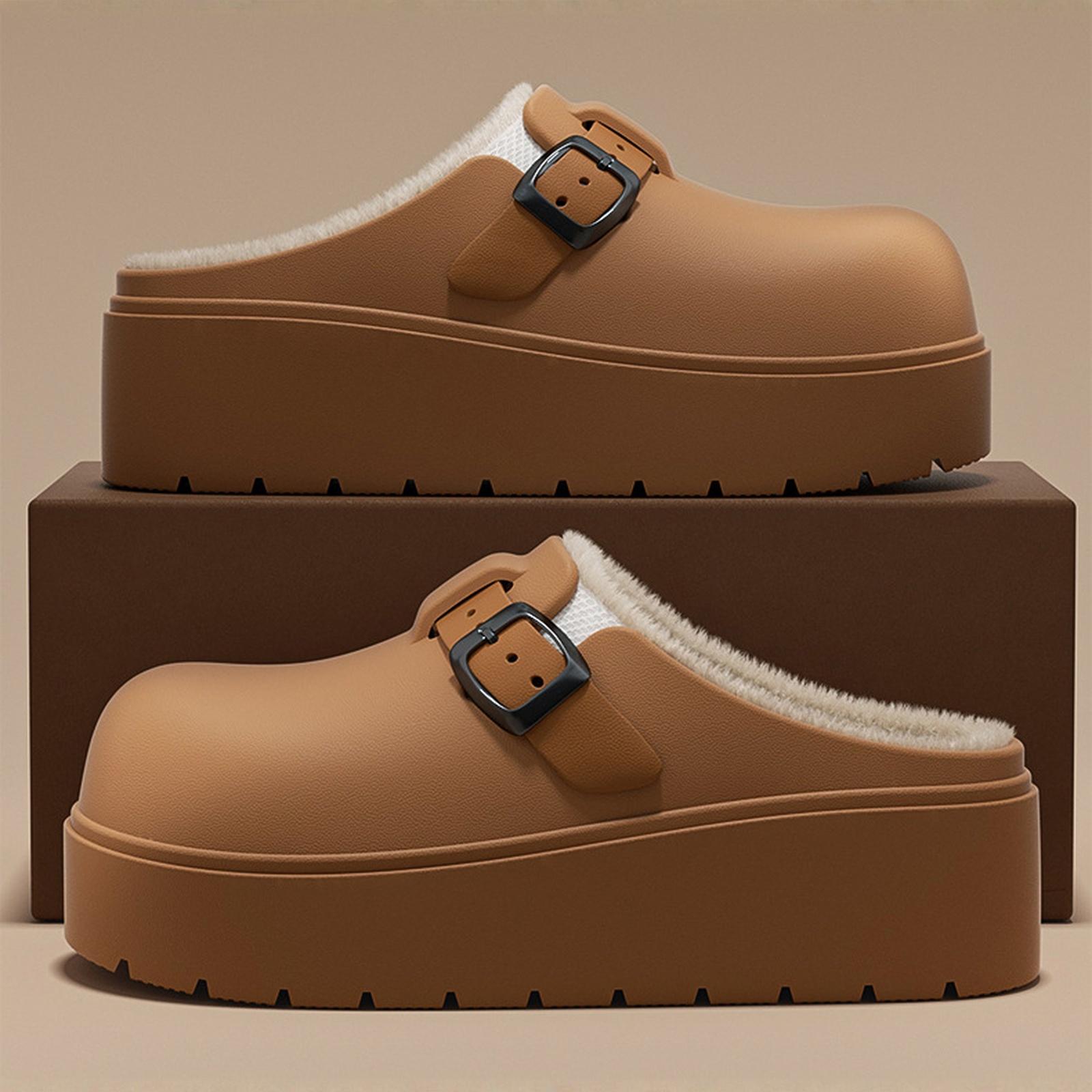 Зимние тапочки для улицы с пушистой подкладкой непромокаемые ботинки для дома с резиновой подошвой комфорт для дома и улицы в холодную погоду 36 1590₽