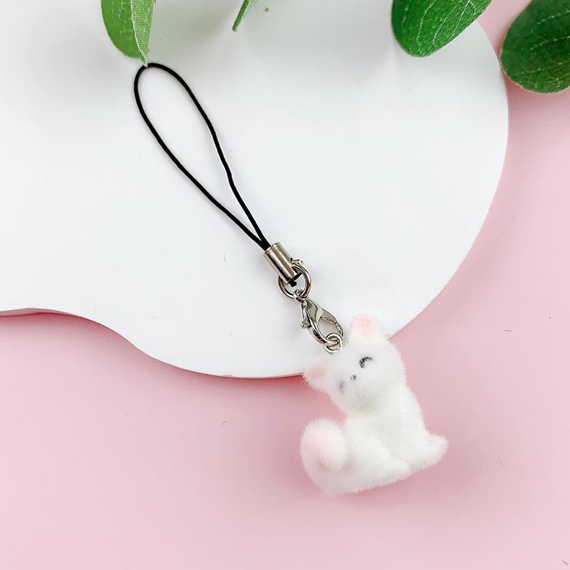 3D Cartoon Fox Pendant Keychain Flocking Lovely Animal Phone Lanyard Key Ring Backpack Hanging Decoration Key Accessories