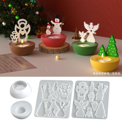DIY Christmas Round Gypsum Candle Cup Silicone Mold Christmas Tree Snowman Ornament Candle Base Container Jar Resin Molds
