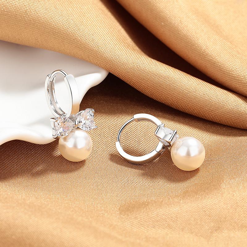 Bow Zircon Ear Buckle Tide High-End Temperament Bead Earrings Tide Design Stud Earrings