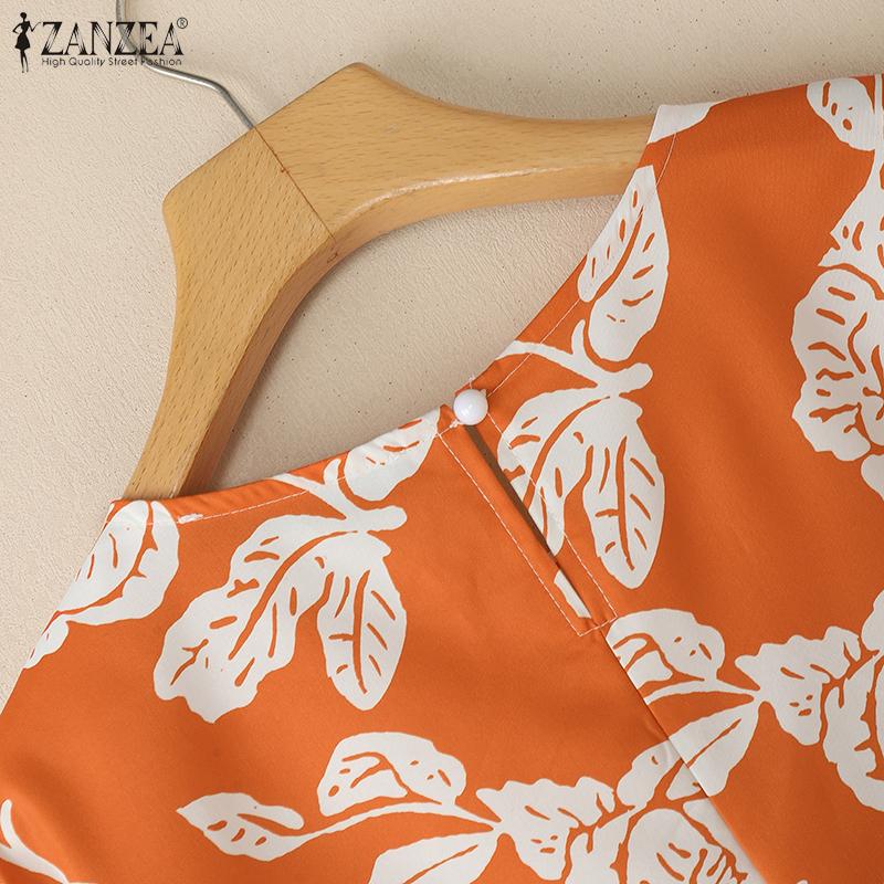 ZANZEA Women Casual Round Neck Summer Half Sleeve Print Blouse